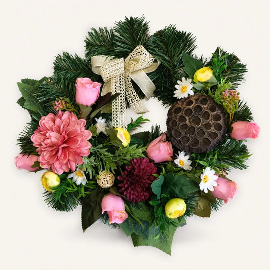 Wianek na cmentarz ze sztucznych kwiatów 30 cm – widok produktu