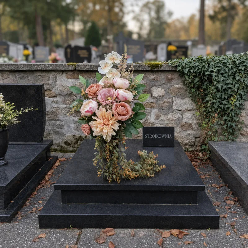 Bukiet na grób – nowoczesna kompozycja ze sztucznych kwiatów